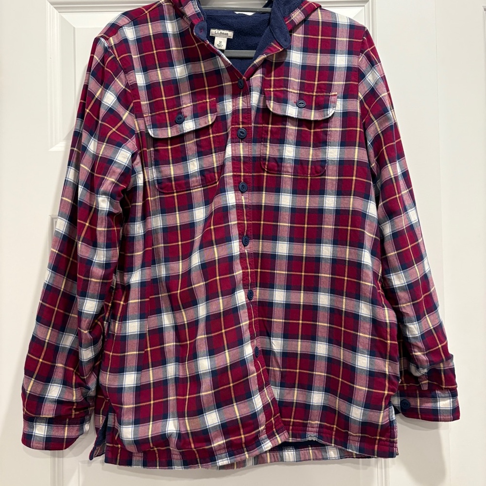 LL Bean womens fleece lined flannel shirt jacket shacket Medium